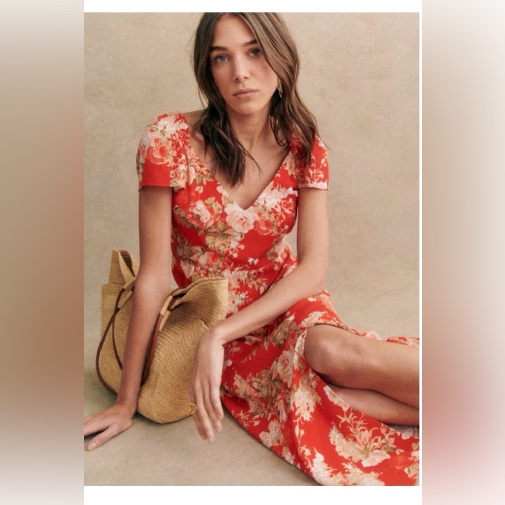 Sezane Alessia Dress Red Floral - Size 8